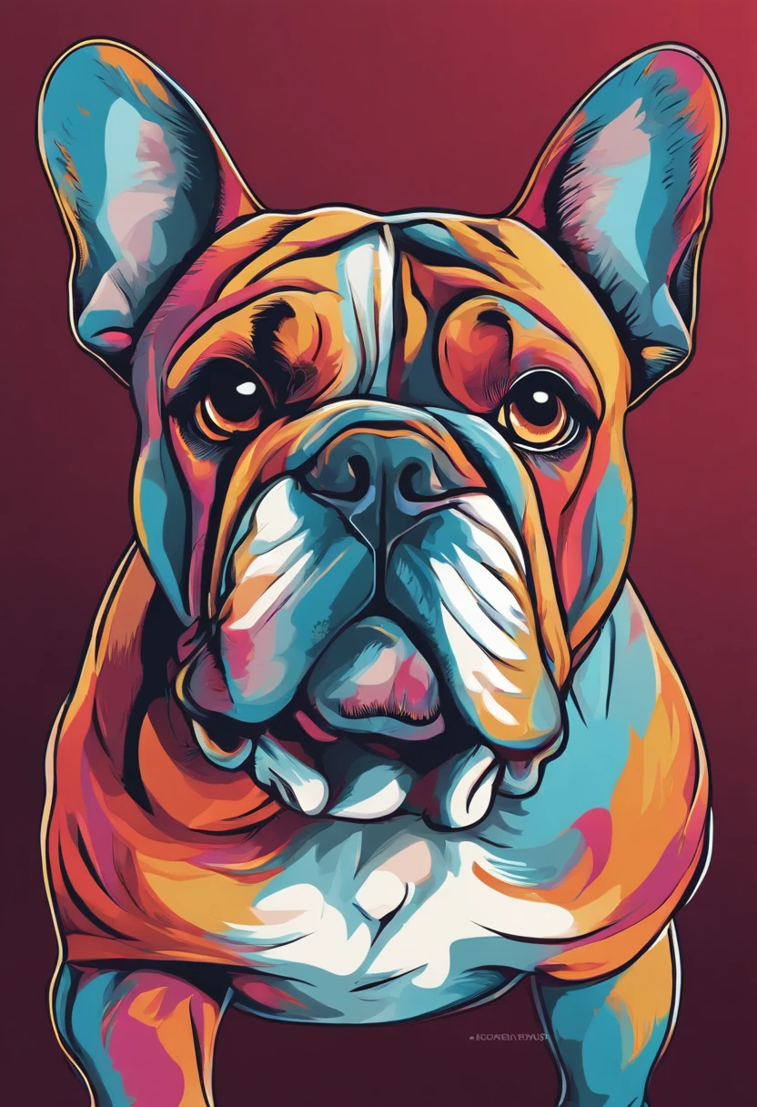 Close up do bulldog franc correndo no fundo colorido, Gatinho Digital, arte vetorial altamente detalhada, Jen Bartel, Estilo de arte impressionante, estilo de arte vetorial, arte do Adobe Illustrator, Arte de Alessandro Pautasso, Arte vetorial HD, Horse, arte vetorial multicolor, full-colour illustration, bela arte UHD 4K, Vivid high-contrast coloration, gatinhos bonitos