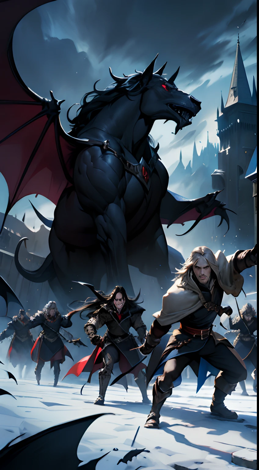 Castlevania Lord of the shadows hyper realistic super detailed Dynamic shot master piece scene cinématique scènes movie Epic Legendary of Lord Dracula leading troops army of demons to battle War hyper realistic super detailed