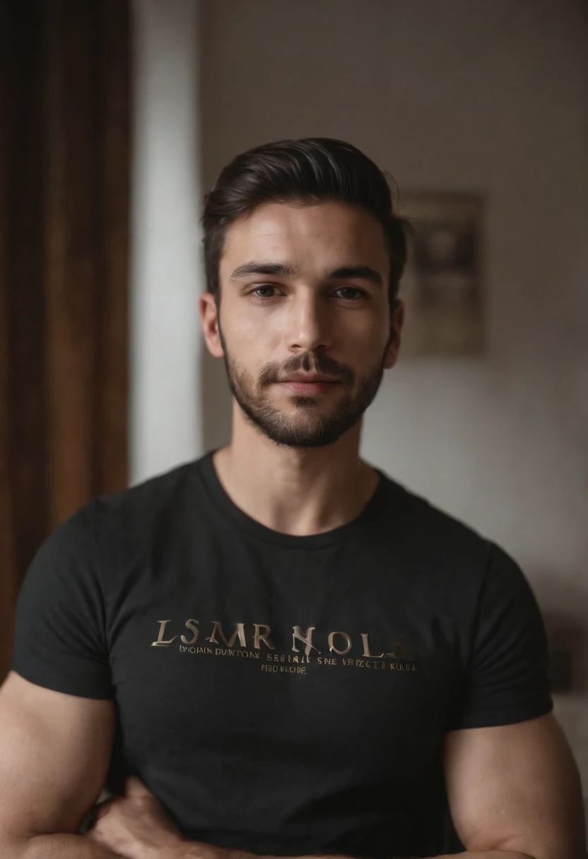 homem que sirva de modelo com camiseta estampada silk screen
