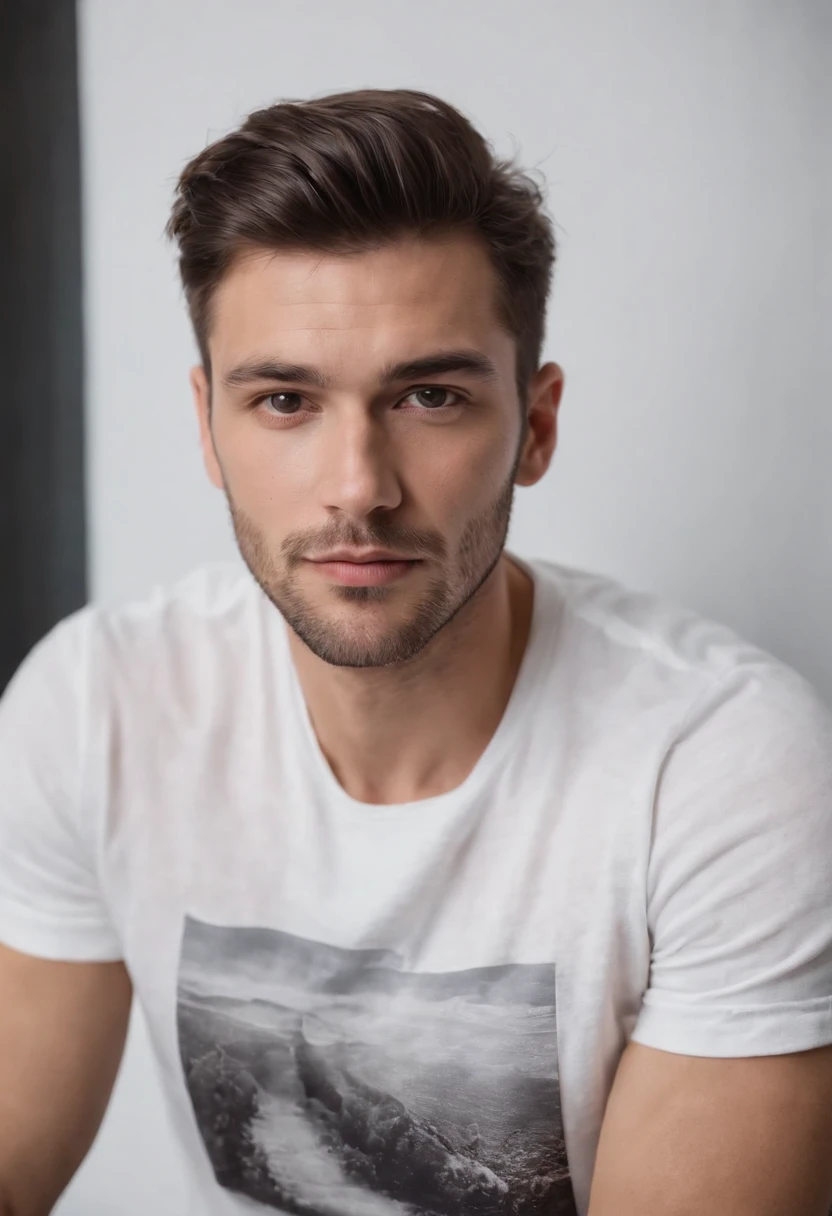 homem que sirva de modelo com camiseta branca estampada silk screen