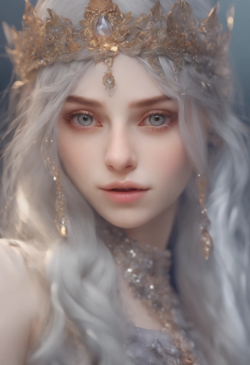 highly detailed, 8k, masterpiece, 1girl, Grey two-tone_hair, dress , , (perfect_face), ornate, intricate, dramatic lighting, 4k, detailed_background, caustics, portrait, , from_side