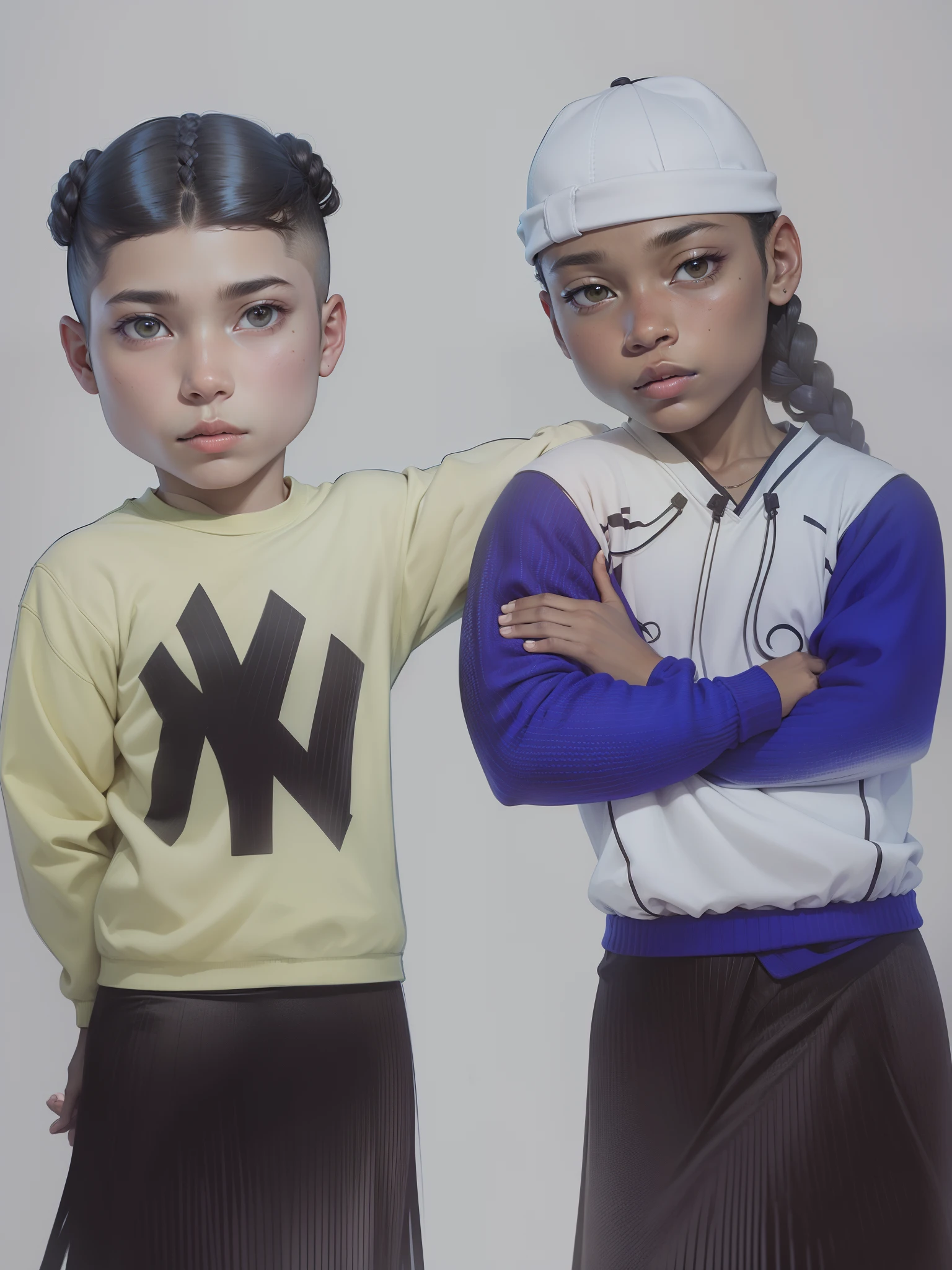 Dois s negros usando moleton , one with gradient hair and the other with braids in the hair, Realismo, anime.