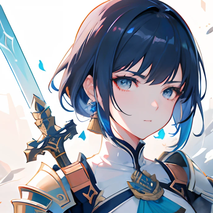 a close up of a woman with a sword and a sword, portrait knights of zodiac girl, artgerm and atey ghailan, Genshin, Ayaka Genshin Impact, armor girl, cushart krenz key art feminine, official artwork, epic light novel art cover, very detailed Artgerm, keqing from genshin impact