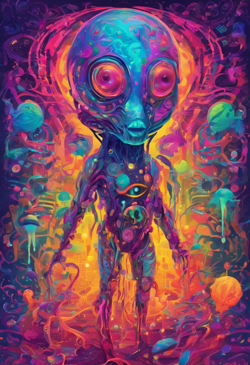 Cybernetic alien with jellyfish DNA, Refletindo, brilhante, Cyberpunk, arte ascii