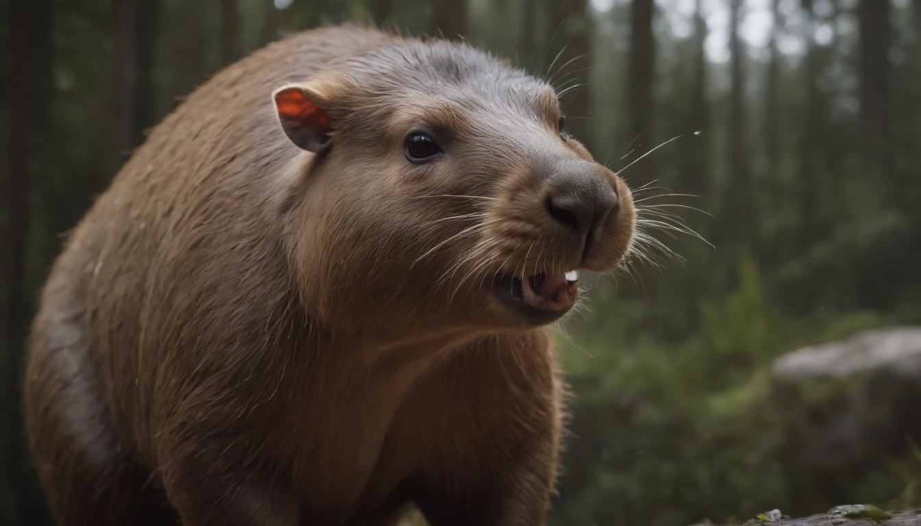 (Professional 3D Rendering:1.3) in the (Realistic:1.3) The most beautiful artwork photos in the world，Capybara Zenomopus characterized by a cluttered environment)), Full body 8K unity rendering, action SHOT, skin pore, Very dark lighting, heavy shading, Detailed, Detailed face, (Vibrant, photos realistic, Realistic, Dramatic, Dark, Sharp Focus, 8K), (slime drips from the jaw inside the razor's sharp teeth:1.4), ((((牙)))), (Convoluted:1.4), Decadent, (Highly detailed:1.4), Digital Painting, rendering by octane, art  stations, Smooth, Sharp Focus (Global Illumination, studio lights, Volumetric Lights), Heavy rain, particles floating, Fantasy, Full body ((Dark ancient planet background:1.3)、Country grandfather、Face dark、Both cheeks are round and reddish、Missing teeth and ugly、a straw fedora hat、Upper body only、A faint wry smile