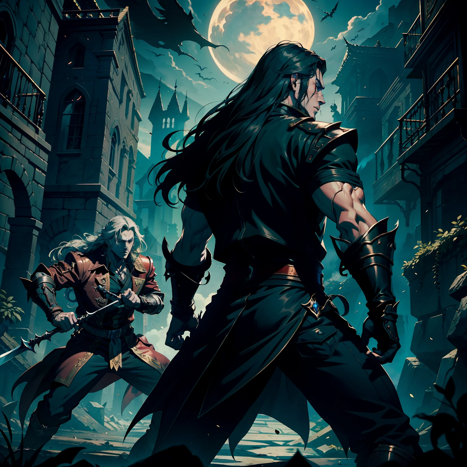 Castlevania Lord of the Shadows hyper realistic super detailed Dynamic cinematic scenes of men in battle hyper realistic super detailed Dynamic battle poses Very detailed Dynamic shot master piece scene cinematic scenes movie Epic Legendary
