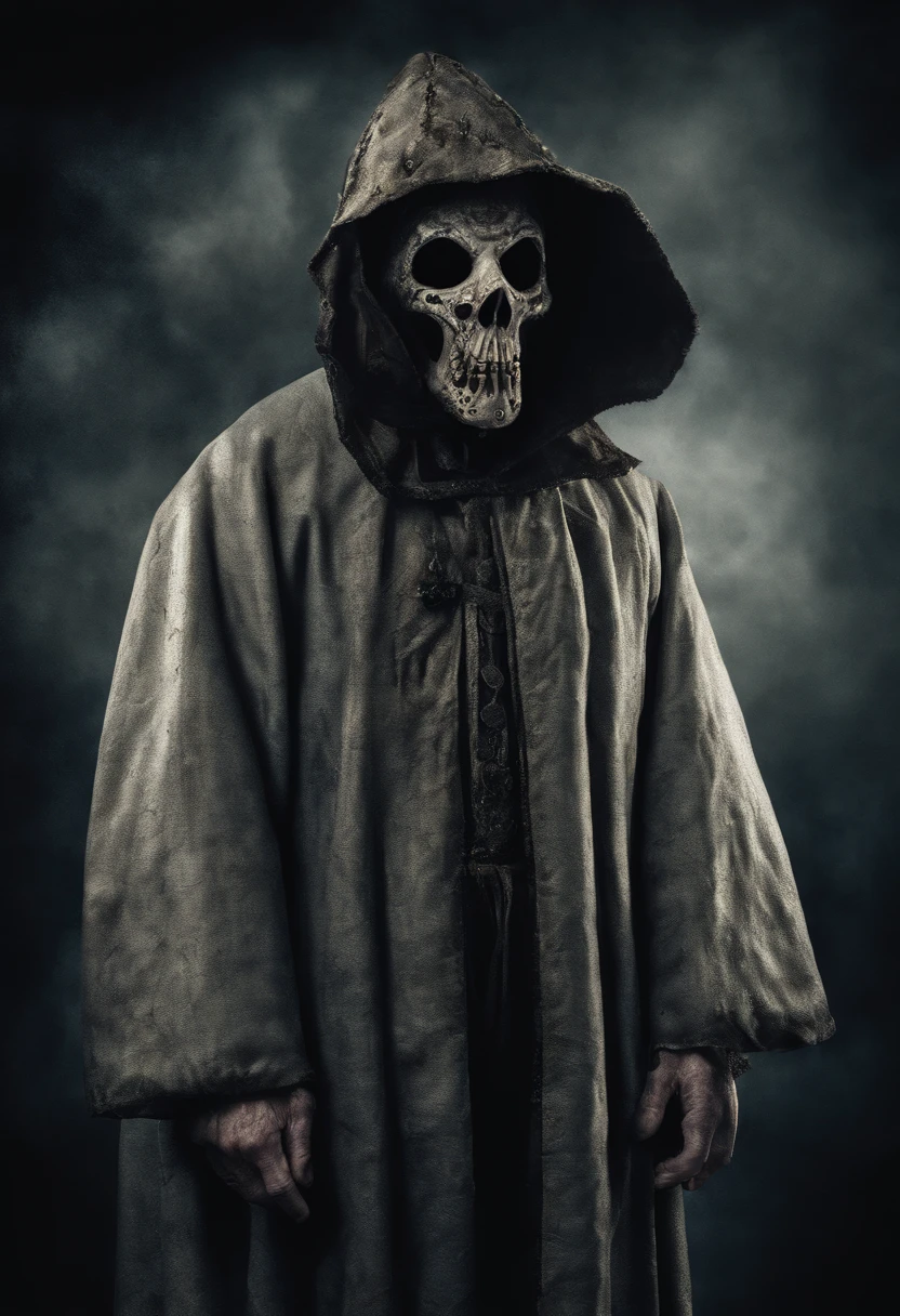 A doctor from the time of the scary plague with medieval clothes and the classic mask of the time with the pointed beak.