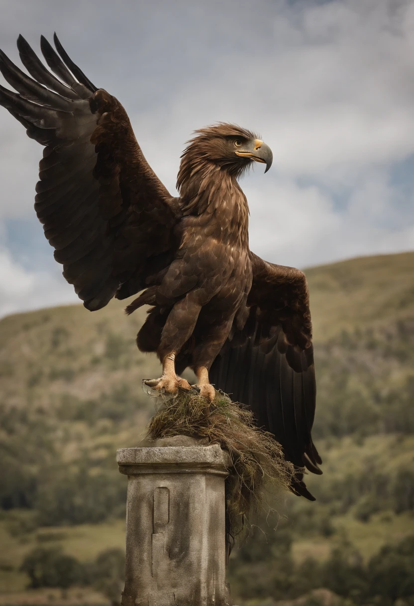 Hipogrifo:
allure: The hippogriff is a majestic creature with the head of an eagle, incluindo bico afiado e olhos penetrantes. His body is similar to that of a horse, com asas poderosas e garras afiadas. Possui penas acinzentadas e olhos amarelos.