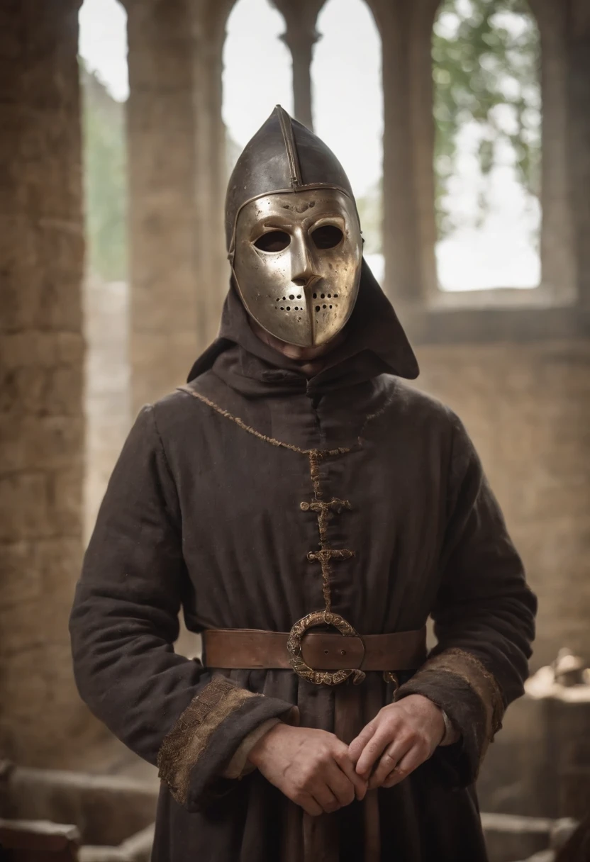 A doctor from the time of the scary plague with medieval clothes and the classic mask of the time with the pointed beak.