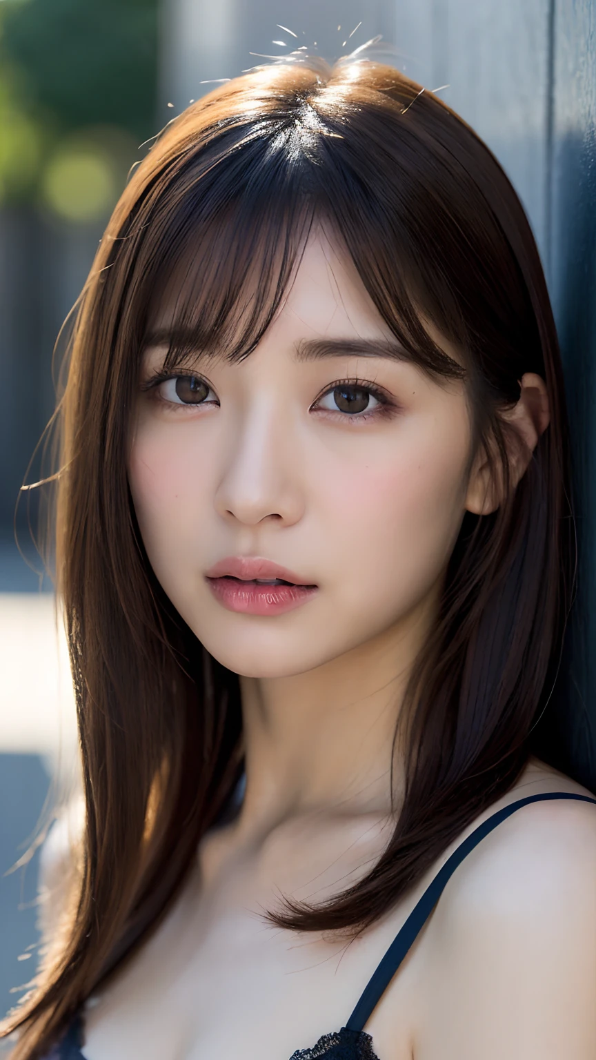 ((Realistic lighting、top-quality、8K、masterpiece:1.3))、Clear focus:1.2、1girl in、beauty with perfect body:1.4、Slim abs:1.1、((dark brown hair、Colossal tits:1.3))、(Wearing ultra-thin black lace underwear:1.4、Gray stockings:1.2、)、(outside of house、Daytime:1.1)、the city street、Super fine face、Narrow-eyed、二重まぶた、Put your hands on your head、lying on one's side on bed、Open your crotch、Seduce me with a sexual expression、Detailed mouth、18Japan years old、