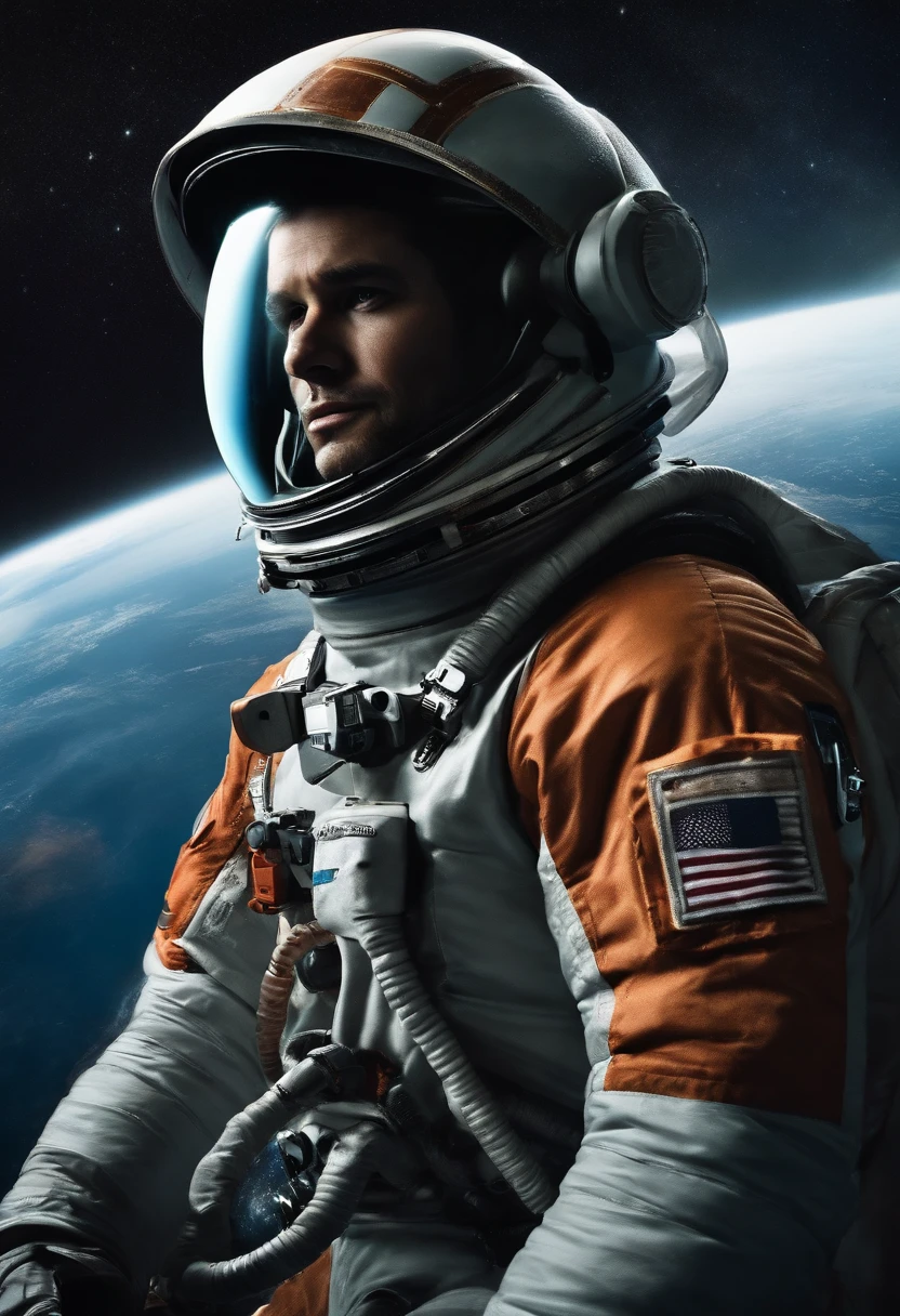 um homem com um capacete espacial e um fundo espacial