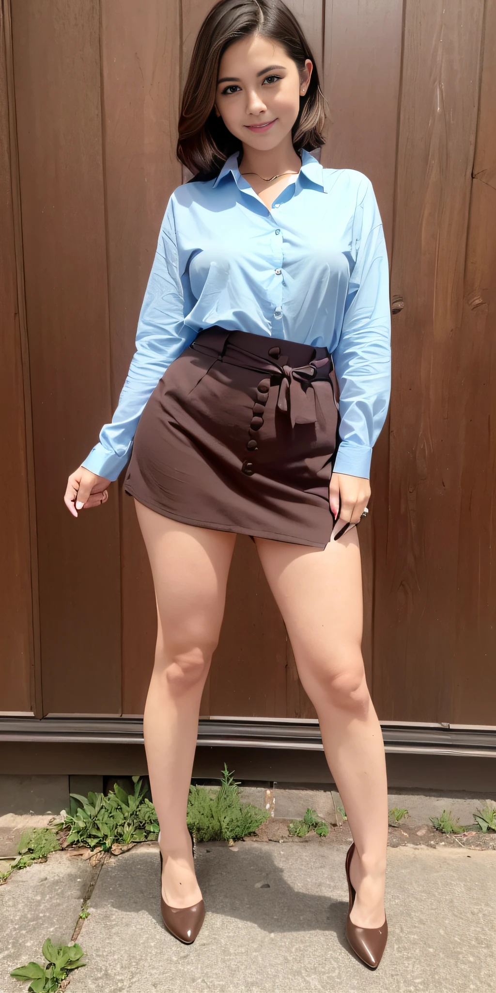 (( A fair-skinned young woman with waist-length dark brown hair and brown eyes. Ella es descrita como una chica muy linda delgada y atractiva, and is often seen wearing the standard school uniform, que consiste en una camisa blanca con una corbata roja, una minifalda ultracorta plisada azul marino y zapatos marrones))