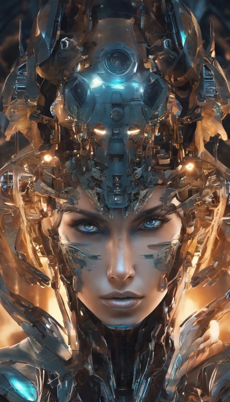 Beautiful cyborg warrior woman in rusty magic style, aumento cyberpunk, Cyber Software, ciborgue, fibras de carbono, cromar, Implantes, metal skull, Cyber Plate Armadura, (atmosfera escura:1.2), (nevoeiro & smoke billowing), (It's dark night:1.3), As cicatrizes, (medium length shaggy dark hair:1.1), (sombras para os olhos:1.1), (brilho lindamente detalhado:1.2), (Cinematic lighting), detalhes intrincados, A high resolution, olhos arredondados, detailed facial features, foco nítido, liso, aesthetic, Fundo escuro detalhado da planta industrial, pose estilosa, dynamicposes