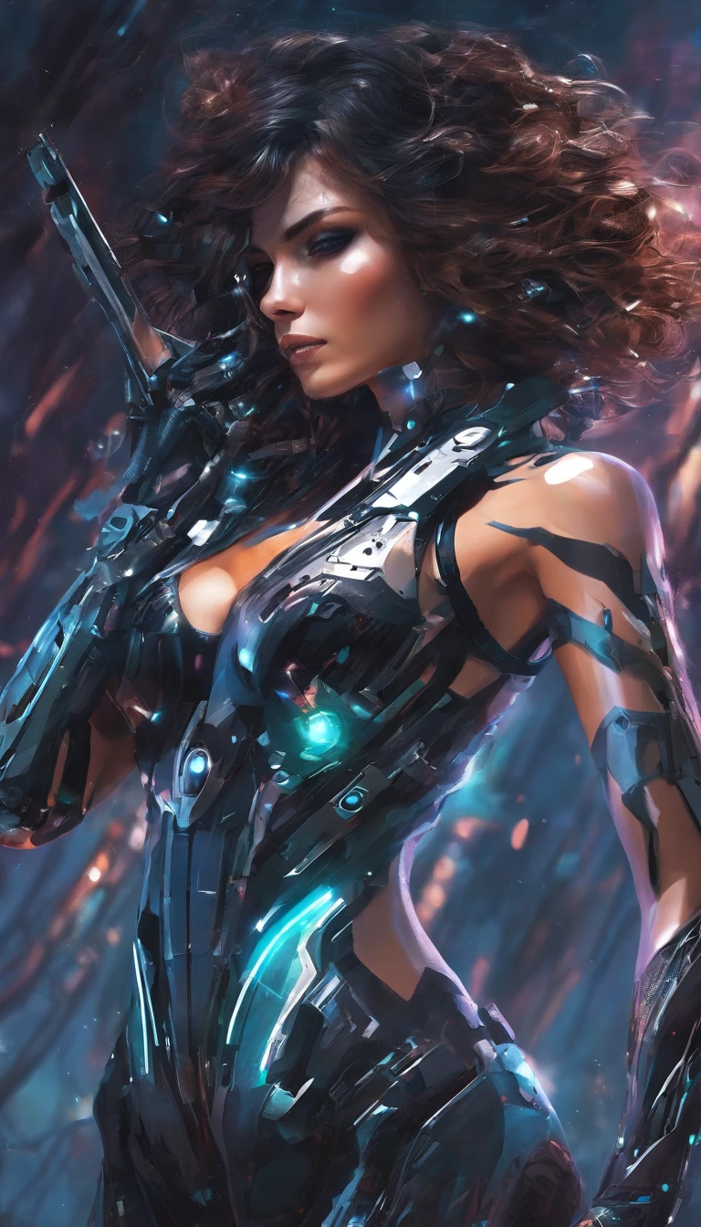 Beautiful cyborg warrior woman in rusty magic style, aumento cyberpunk, Cyber Software, ciborgue, fibras de carbono, cromar, Implantes, metal skull, Cyber Plate Armadura, (atmosfera escura:1.2), (nevoeiro & smoke billowing), (It's dark night:1.3), As cicatrizes, (medium length shaggy dark hair:1.1), (sombras para os olhos:1.1), (brilho lindamente detalhado:1.2), (Cinematic lighting), detalhes intrincados, A high resolution, olhos arredondados, detailed facial features, foco nítido, liso, aesthetic, Fundo escuro detalhado da planta industrial, pose estilosa, dynamicposes