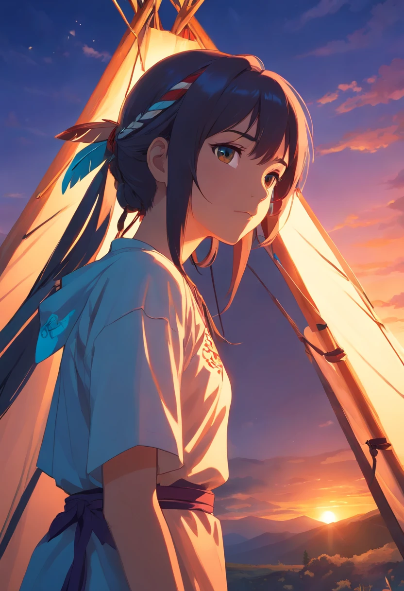 ultra detailed artistic photography, Native American beautiful Apache female, tee pee, sexy, dreamy, glowing, backlit, shadows, oil on canvas, smooth, ultra high definition, 8k, ultra sharp focus, intricate artwork masterpiece, flowy outfit, highly detailed, vibrant, production cinematic character render, ultra high quality model
