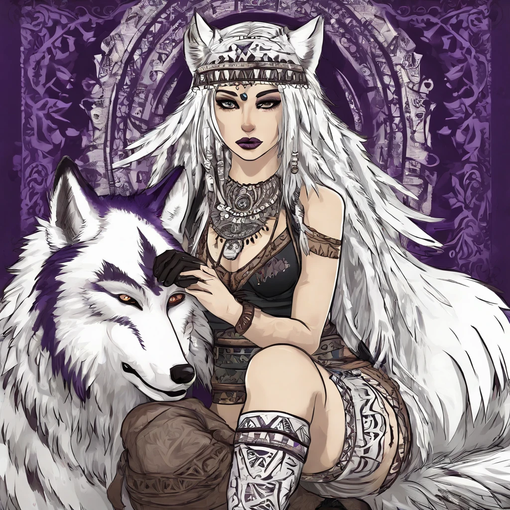 An anthropomorphic furry white female wolf, humanoid, cute snout, long white hair, white fluffy body, white wolf tail, white wolf ears, purple eyes, wearing black lingerie, digitigrade feet, 4 toes, full body shot, in a bedroom