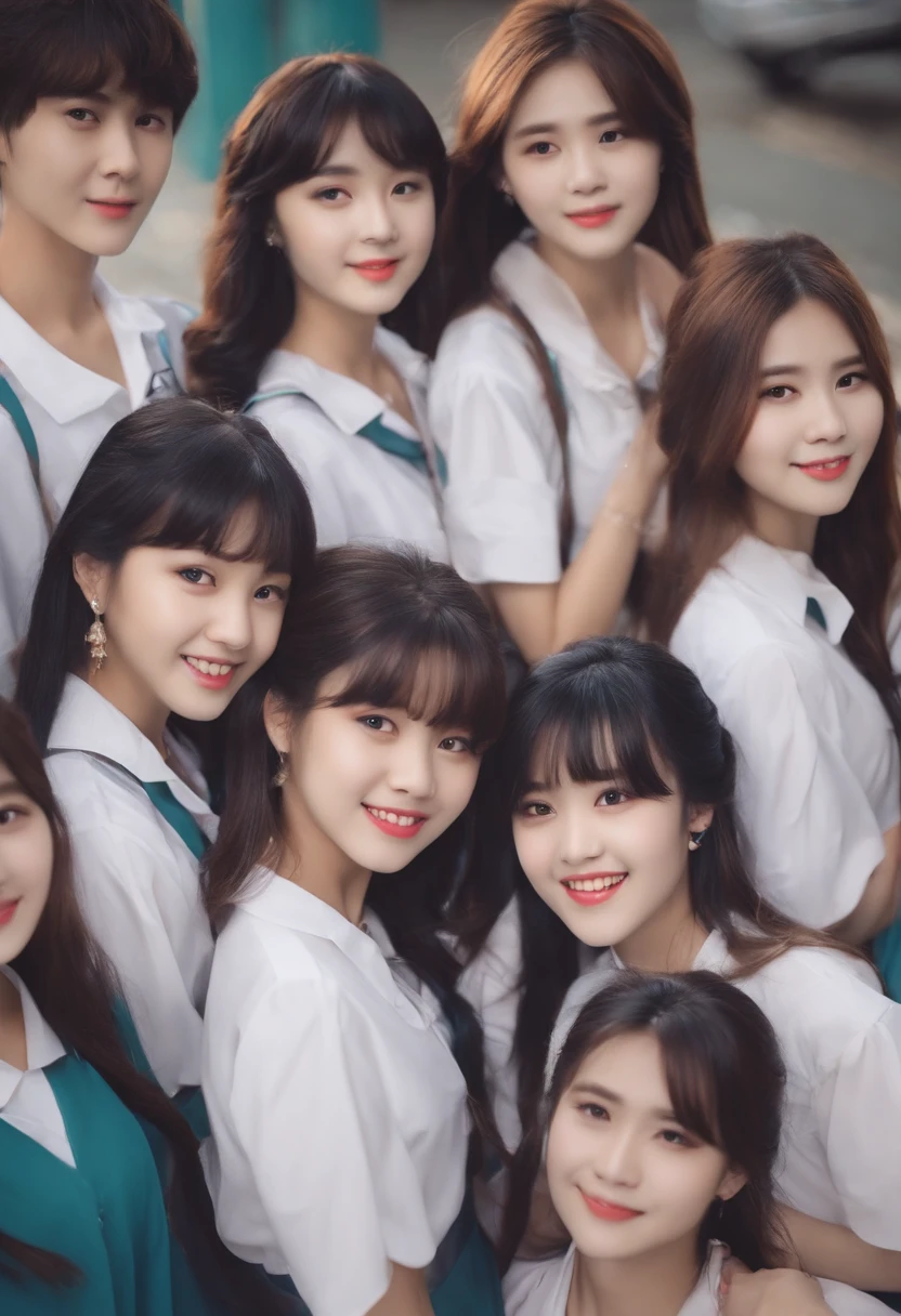 Cute High School Girl 校服 A dark-haired 10 people in group photograph