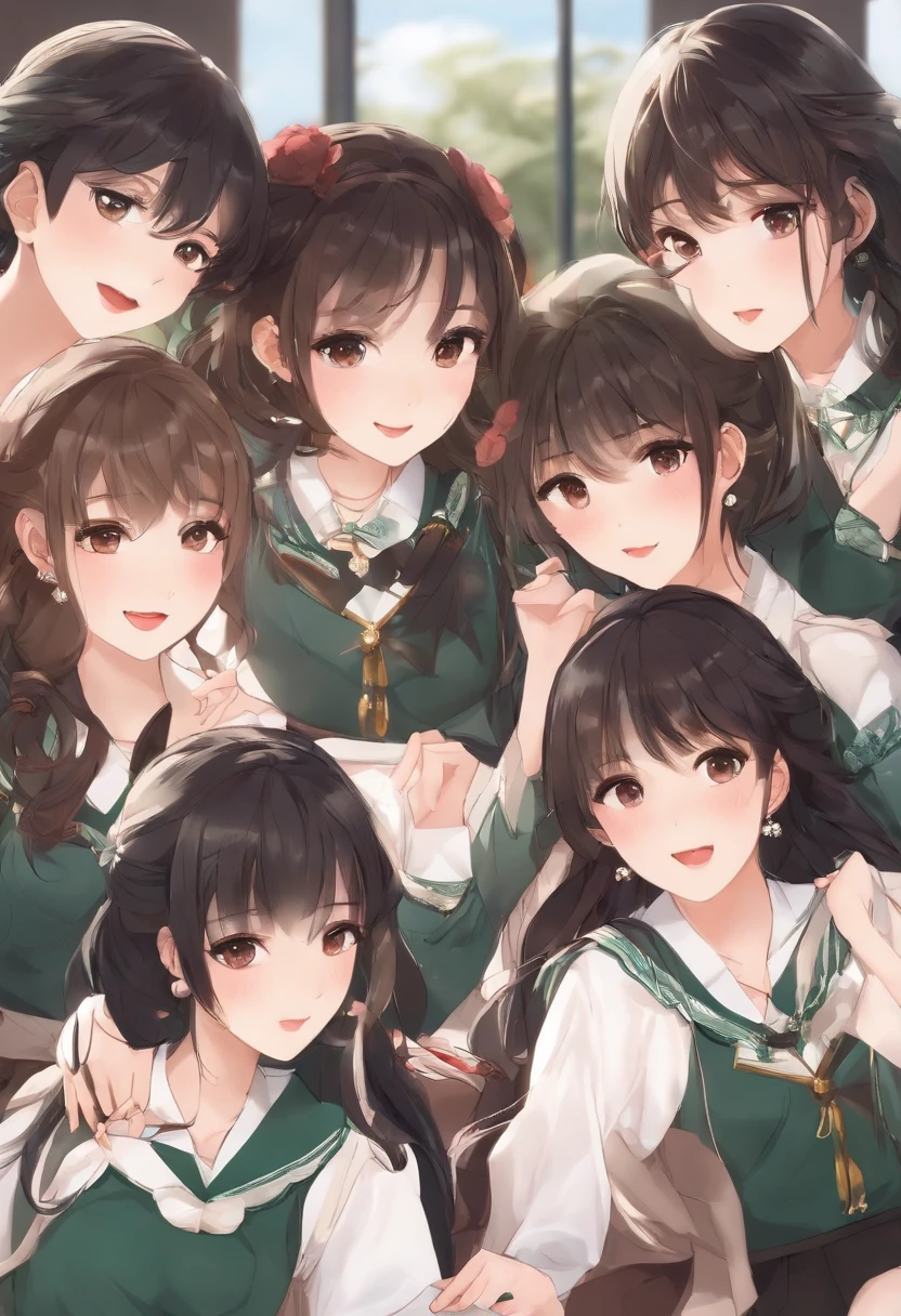 Cute High School Girl　校服　A dark-haired　10 people　in group photograph