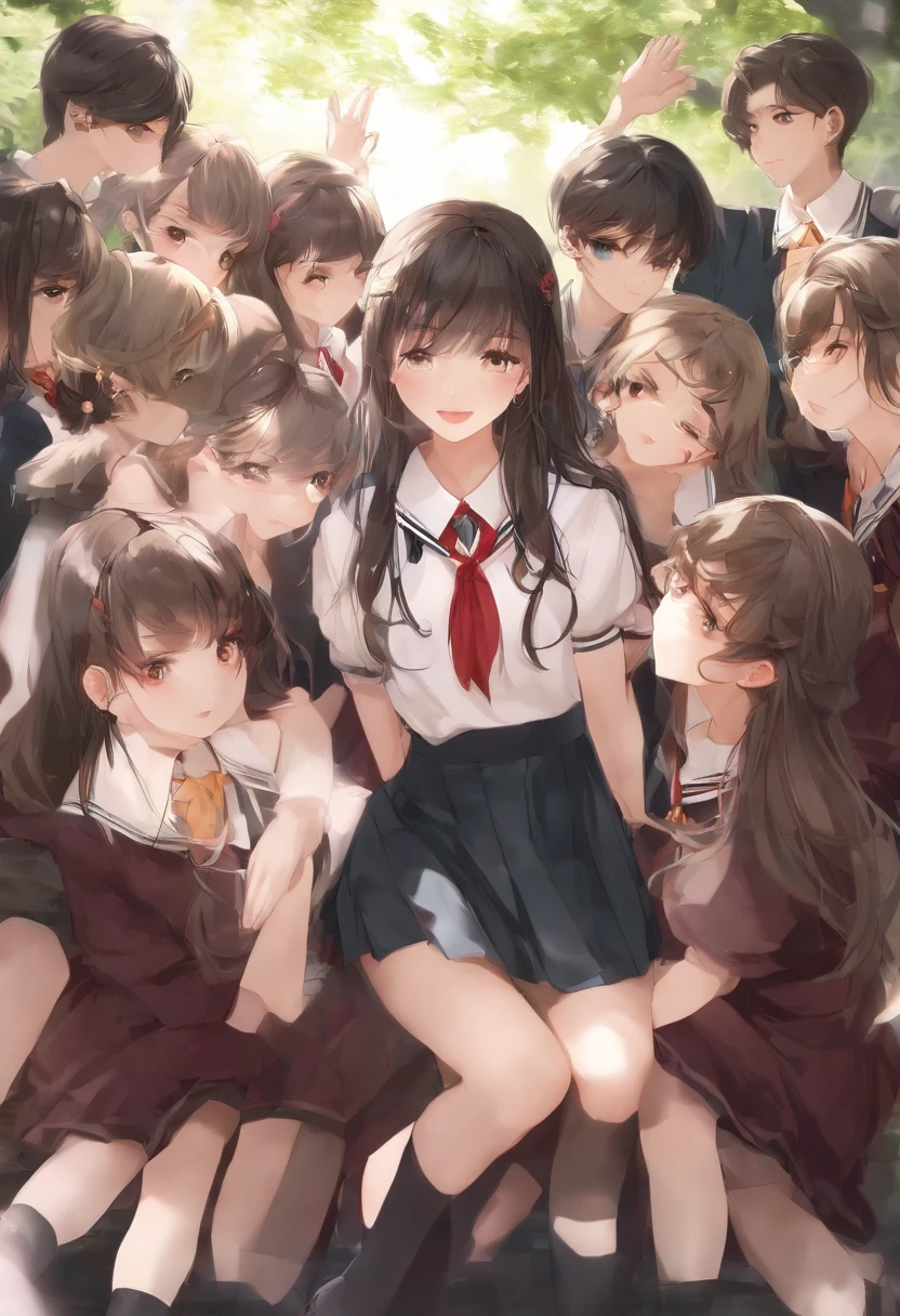 Cute High School Girl　校服　A dark-haired　10 people　in group photograph
