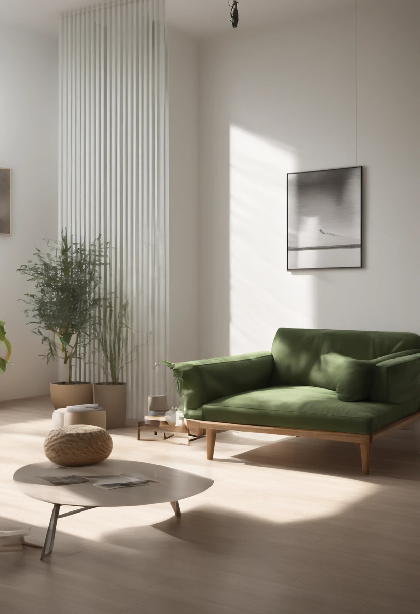 (((Hyper-realistic empty living room)))(((Minimalist design detail))) (Room with balanced shadows) (Obra maestra, alta calidad), (realista, Foto_realista:1.9), ((photo session)) Vista de una sala de estar espaciosa y de planta abierta, completamente despejado sin muebles. Las paredes, ya sea pintado en blanco o verde, convey a sense of calm and serenity. Los grandes ventanales permiten que la luz natural inunde, illuminating the space and highlighting the simplicity of the design. Photography aims to capture the essence of a space ready to be personalized. Shot on a Canon EOS R5 with a wide-angle lens and in natural lighting