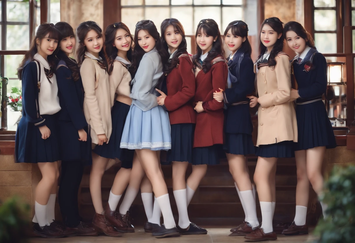Cute High School Girl 校服 A dark-haired 10 people in group photograph
