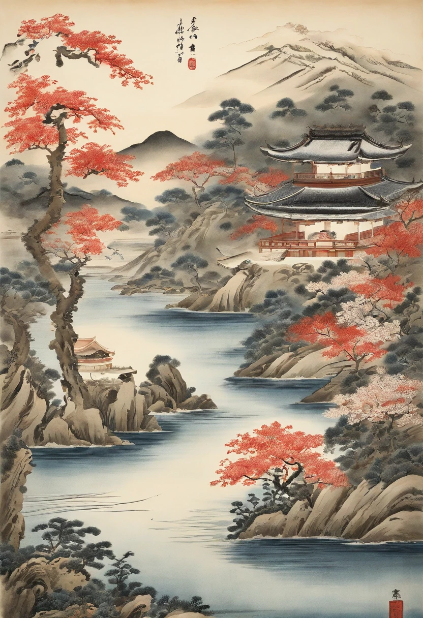 (masutepiece, Stunning mural in the style of Japan ukiyo-e)、 (Meticulously crafted to capture the elegance and simplicity of ukiyo-e aesthetics:1.2), (Female posture and facial expressions reflecting a sense of contemplation and appreciation for the aquatic scene:1.1), (The intricate details of the carp and the delicate depiction of nature、Increases the authenticity of the style:1.1), (The use of muted colors and fine lines、Creates a sense of tranquility and harmony:1.1), (While capturing the essence of the tradition of ukiyo-e、Great attention was paid to depicting scenes of natural beauty:1.1), (A depiction that invites us to an era of Japan artistry and appreciation for nature:1.1), (Images of timeless ukiyo-e prints、An image that encapsulates the ability to evoke a sense of peace and wonder:1.1), (A work immersed in the beauty of the traditional beauty of Japan:1.1), (Embrace the delicate beauty of the scene、An invitation to explore the world through the eyes of ukiyo-e:1.1))