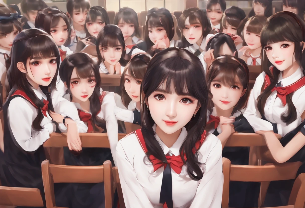 Cute High School Girl 校服 A dark-haired 40 people Class group photo