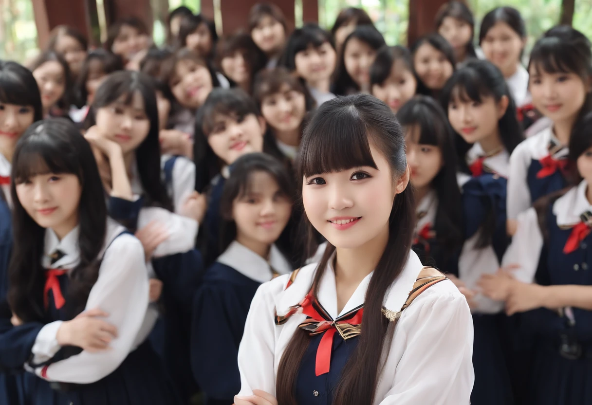 Cute High School Girl 校服 A dark-haired 40 people Class group photo