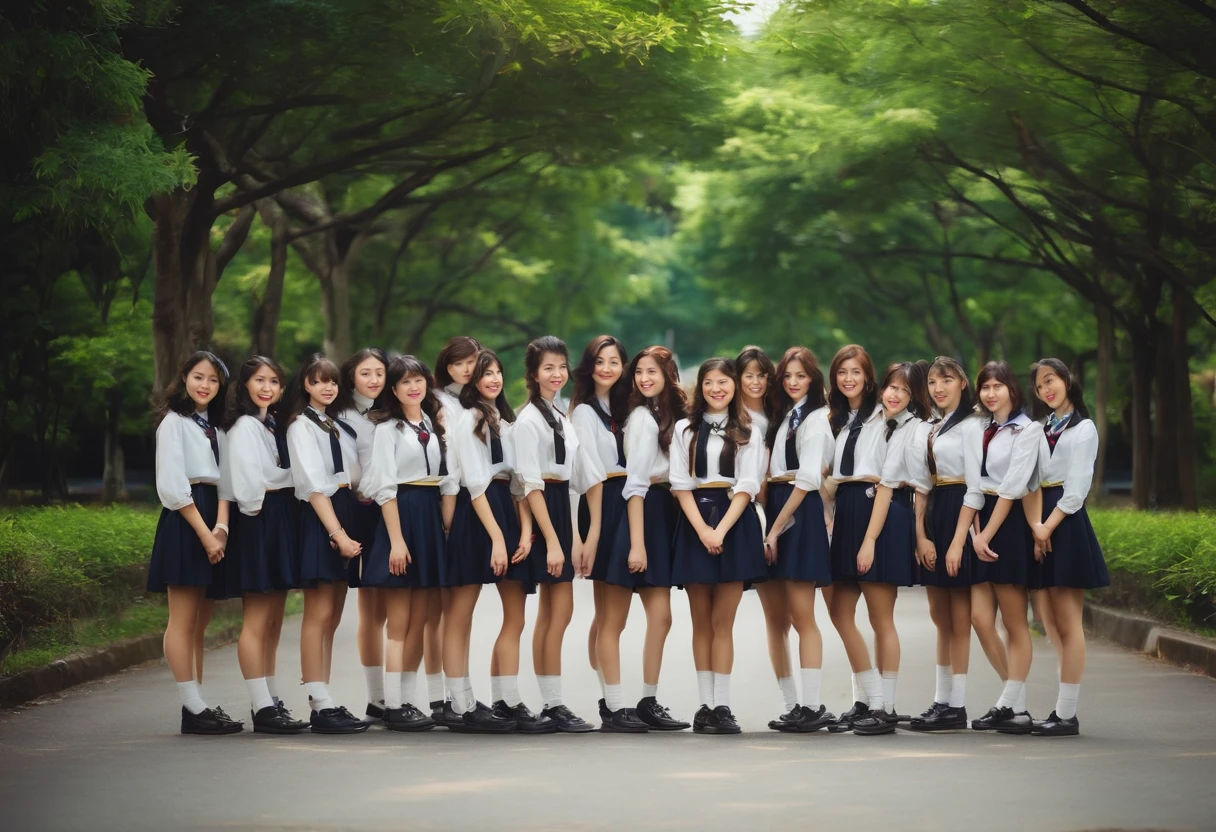 Cute High School Girl 校服 A dark-haired 40 people in group photograph Retro shades
