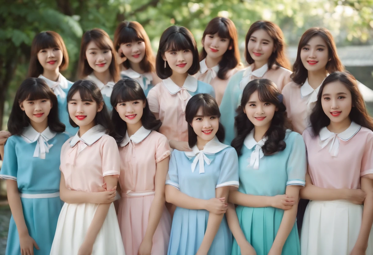 Cute High School Girl 校服 A dark-haired 40 people in group photograph Retro shades