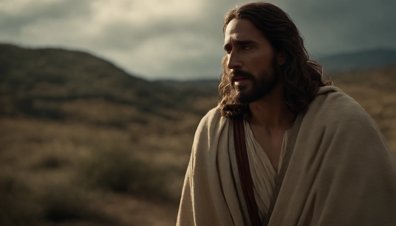 Jesus carregando sua cruz , his robes are torn, ele usa uma coroa de espinhos, Arte sacra