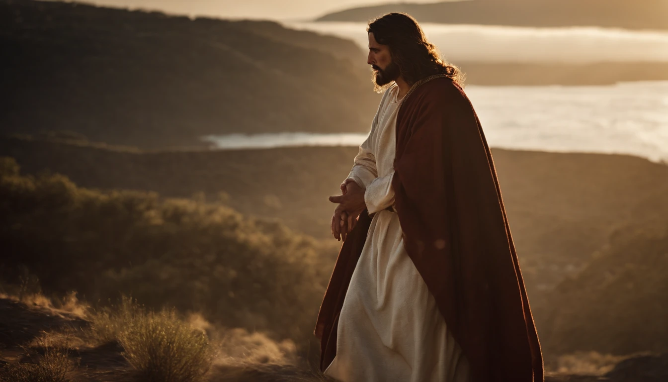 Jesus carregando sua cruz , his robes are torn, ele usa uma coroa de espinhos,  Arte sacra