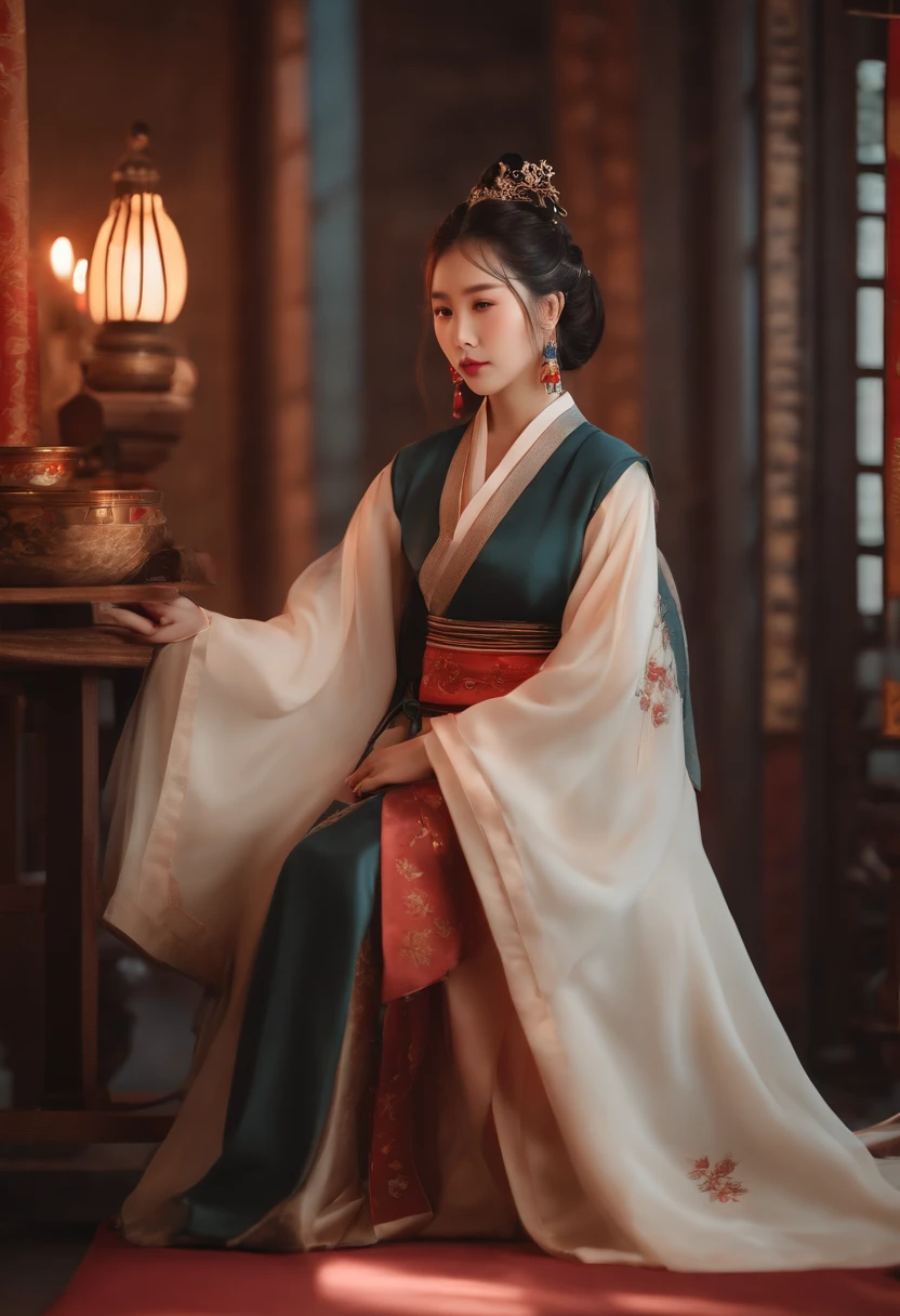 Best quality, Masterpiece, Cinematic lighting, Intricate, Simple background, Detailed face, full bodyesbian, (outline:1.2), (pfwg:1.3), linear art, , , 1girll, Sitting, Hanfu, Ski style,, ,