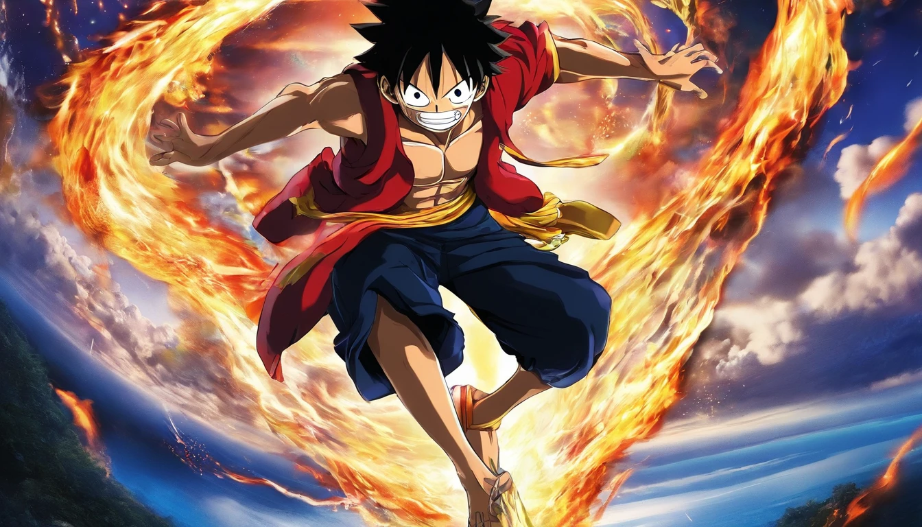 Create an exciting poster with Luffy from "one piece" em um ataque de raiva. Capture the essence of his fiery determination and unyielding spirit as he unleashes his wrath on his enemies. Mantenha-o curto, ousado, e intenso para transmitir o poder bruto da raiva de Luffy., hypnotic, androgynous, gadgetpunk, tiro no rosto, Cinema4D rendering, profundidade de campo, Tapestry, Cores pretas, classical realism, glow in the dark lighting, hyper realistic, Shadows Dramatic, Estilo filme noir, 4k