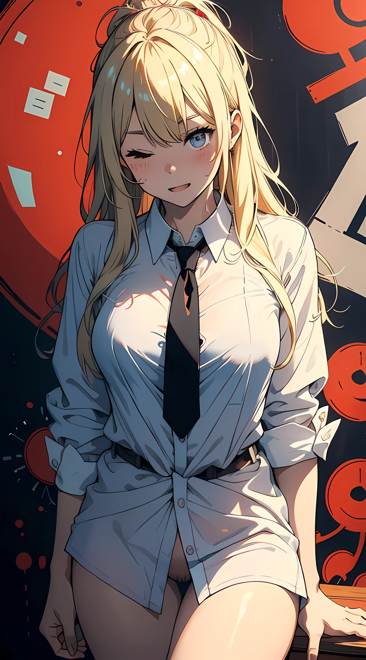 a woman in blue tie and a tie and a white shirt on a man with red pubes, 1girl, breasts, nipples, hoshii miki, hetero, 1boy, brown hair, sex,
one eye closed, blush, large breasts, solo focus, open clothes, open mouth, shirt, vaginal, open shirt, pov,
happy sex, ahoge, kamisato_ayaka, wallpaper, masterpiece,best quality, 1girl, smiling, laugh perfect face, expressive eyes, intricate details, (curoious,surprised),emotions, soul, feelings, fun expression, funnny face, BREAK expressive, colorful, fun ,funny, happy, happyness, abstract background, expressive colors, (red bakcground,), jacket, in love, love, BREAK (blonde hair), (black barate)