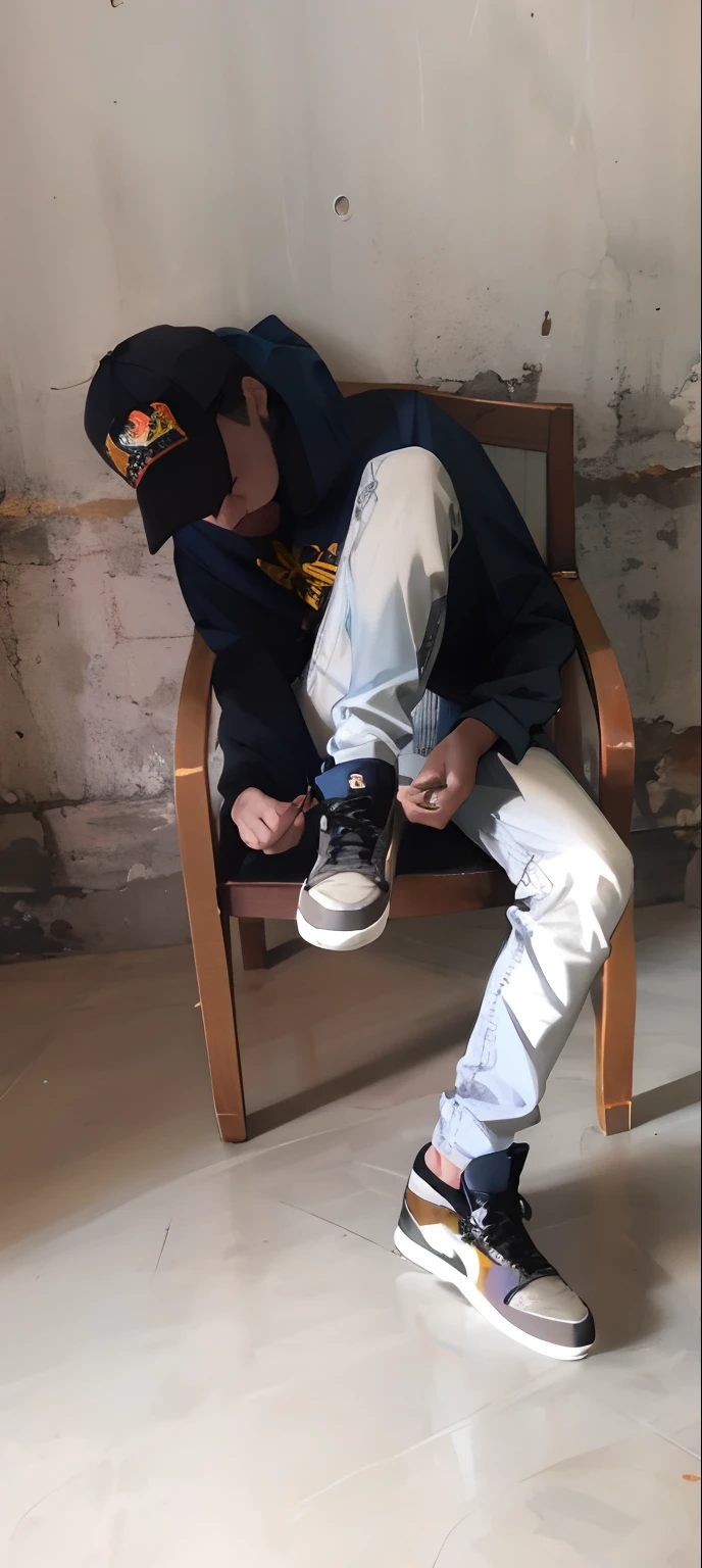 create realistic image A 14 year old boy is sitting on a king chair with white wings and behind him the color of the wall is gray on which "Harshit" is written in curve style