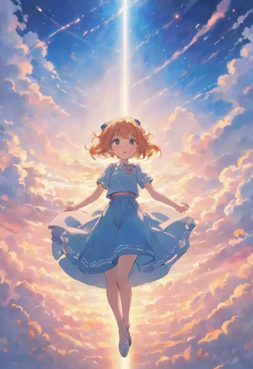 Masterpiece, Best quality, cinematic Film still from, 1girll, Floating in the sky, Cloud Girl, Cloud, (Close-up:1.1), Bright, cheerfulness,