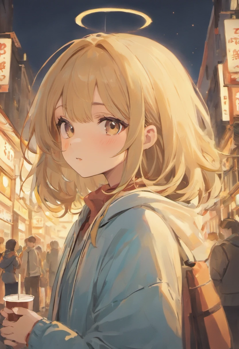 Maximizing female beauty、Delicate and elegant portrait。Depicts a landscape where soft light gently blends into her hair and skin。Milk Tea Hair Color、Two-side-up hair、Bob Hair、Pale yellow eyes、sleepy eyes、Yellow outerwear、Black hoodie、Tapioca milk tea、Holding a drink in your hands