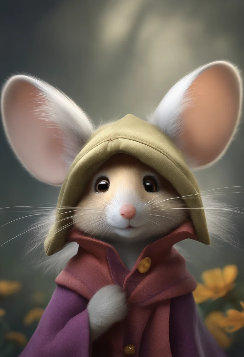 Little mouse,adolable,shaggy,Cartoony,White hair。