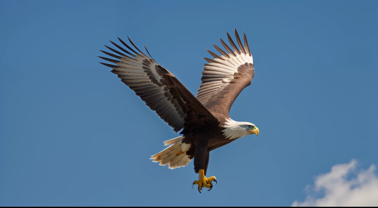 A beautiful majestic eagle, com suas asas estendidas, Flying high in the blue skies, representing the strength and renewal of those who place their hope in the Lord.