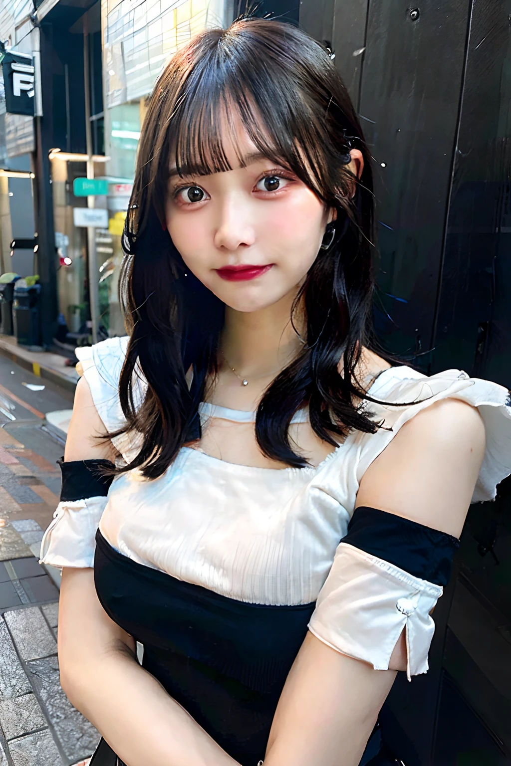 best quality, ultra high res, (photorealistic:1.4), 1girl, off-shoulder white shirt, black tight skirt, black choker, (faded ash gray hair:1), (huge breasts:1.2), looking at viewer, closeup ,