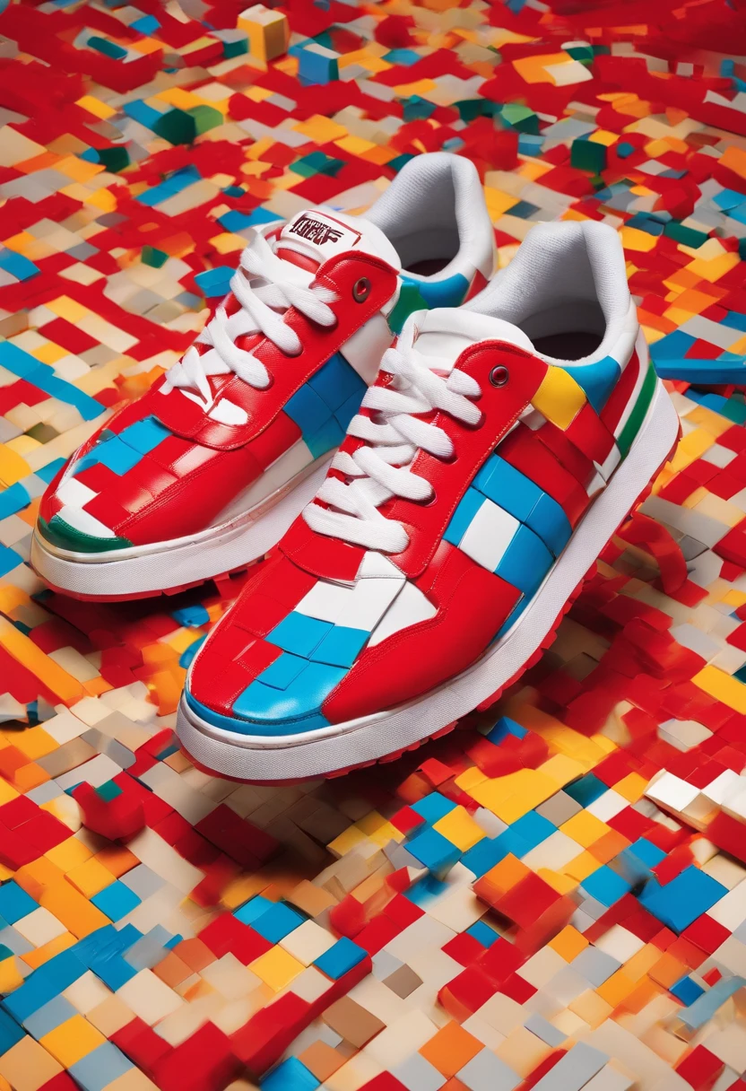 Craft a captivating and creative advertising photograph for white red sneakers that pushes the boundaries of traditional marketing. Showcase the sneakers in a unique and unexpected setting or context that tells a compelling story about the product. Use innovative lighting, angles, and composition to emphasize the sneakers' design, comfort, or performance features. Let your imagination run wild to create a visually stunning and memorable advertisement that makes viewers eager to step into these sneakers."