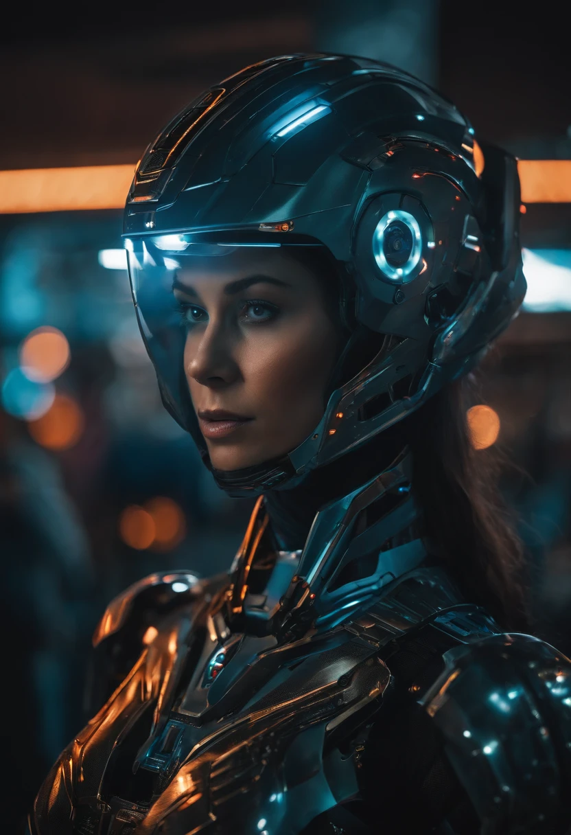 Garota, armadura robotica, imagem 8k, imagen de cinema super detalhado.