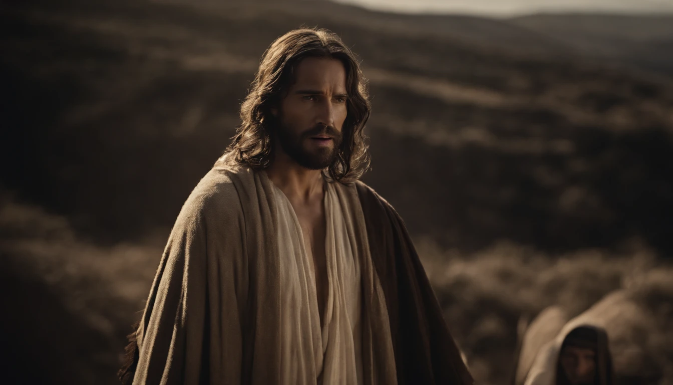 Jesus carregando sua cruz , his robes are torn, ele usa uma coroa de espinhos, Arte sacra