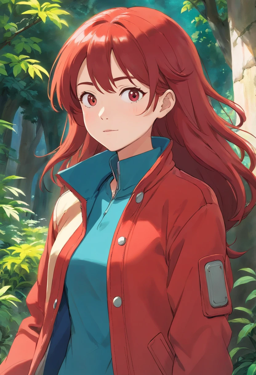 Redhead woman white red jacket in body tone,In front of Vivi