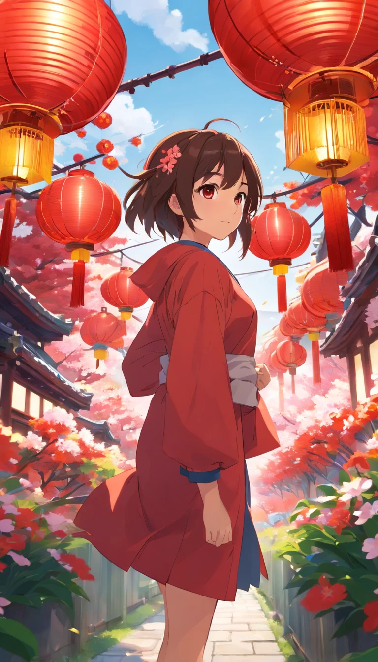 drak, Lunar New Year, spring flowers, Red lanterns, fundo vermelho, Extremely high quality, Full-HD, Close-up, 2023, ..。.3D