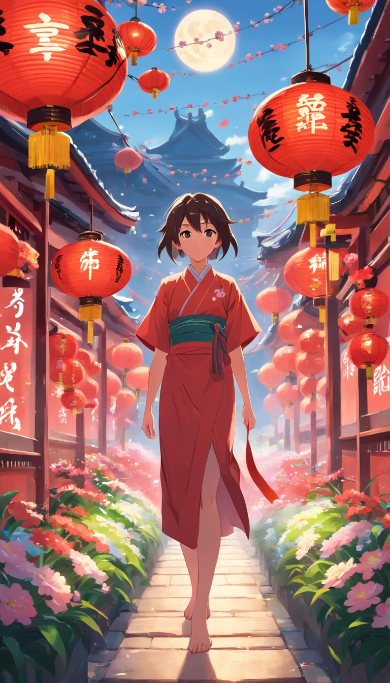drak, Lunar New Year, spring flowers, Red lanterns, fundo vermelho, Extremely high quality, Full-HD, Close-up, 2023, ..。.3D