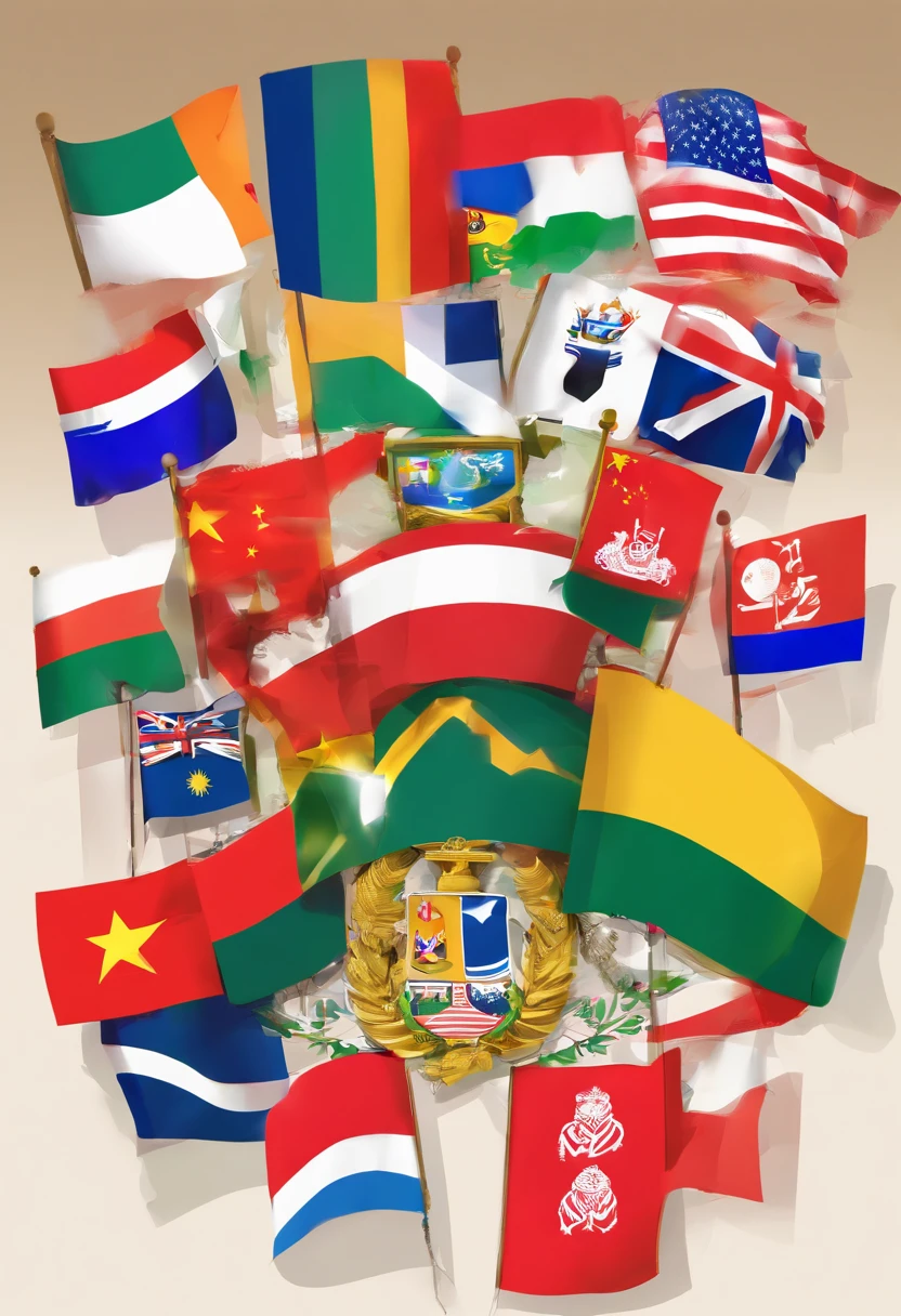 Logo, Single flag divided with the flags of the countries: Brasil, Russia, india, China and South Africa
