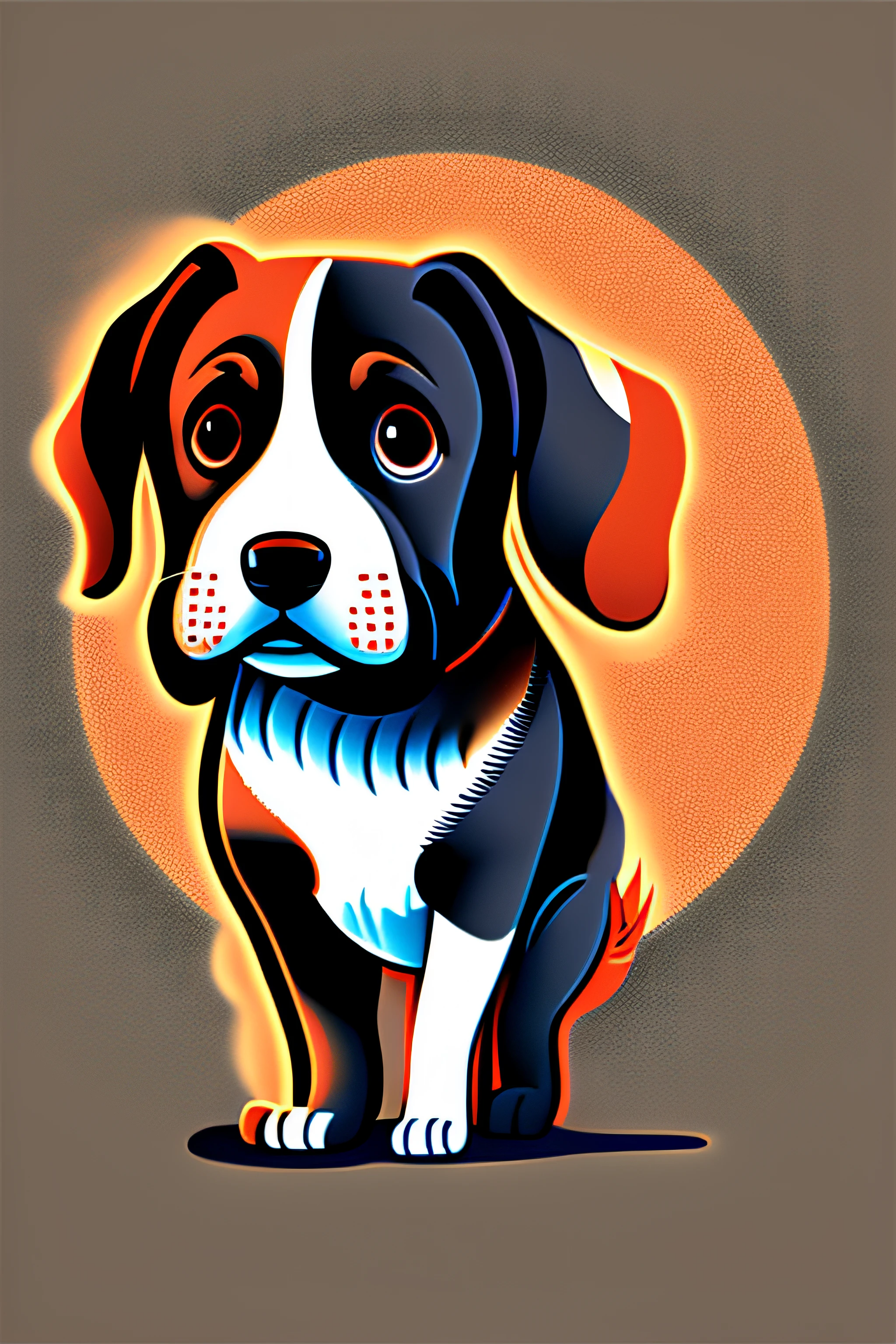 Drawing design of a dog in vector art, colores fuertes, alra definicion, fantasia, en fondo blaco, listo para estampar en camiseta, sin bordes. silueta completa.