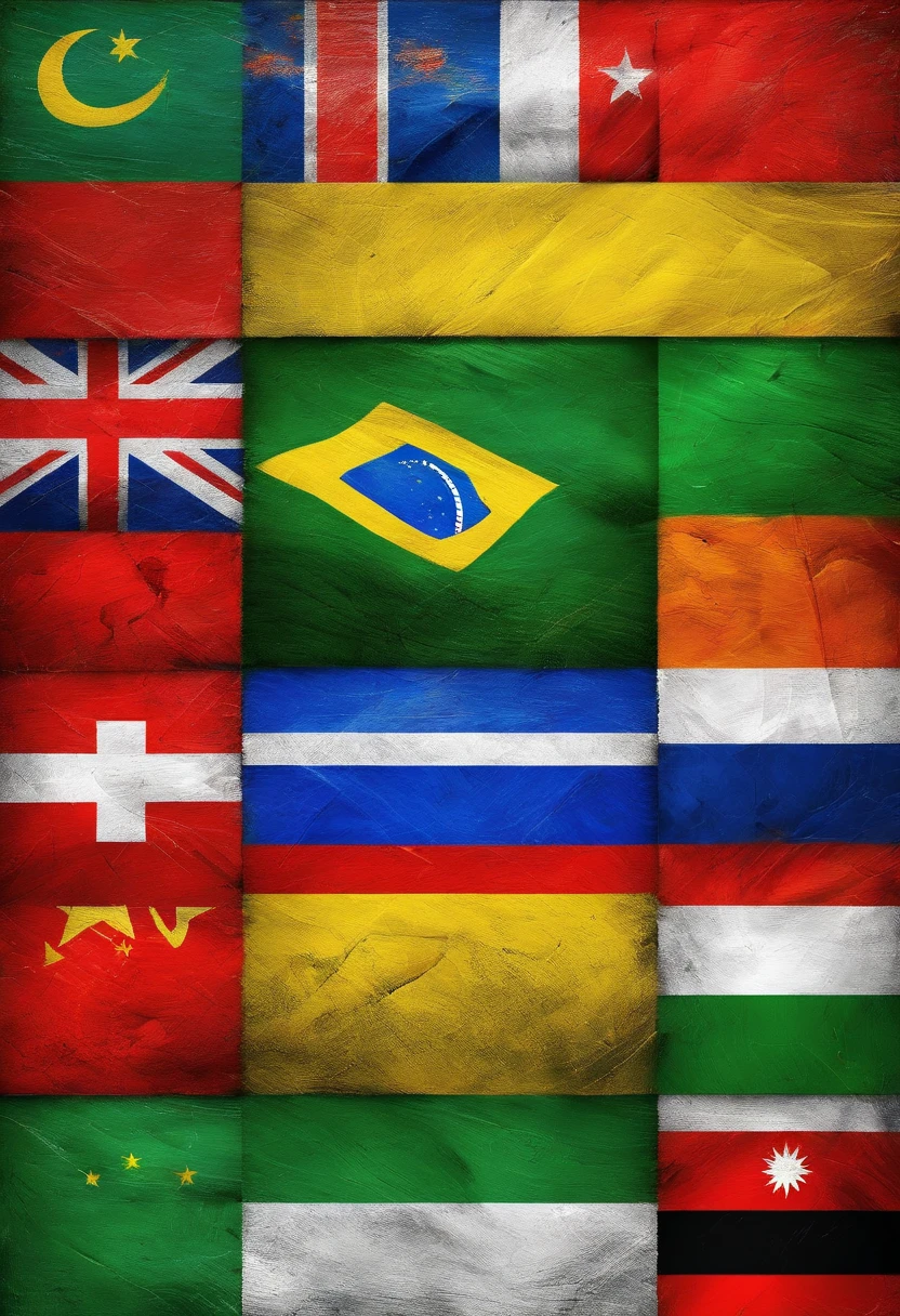 Logo, Single flag divided with the flags of the countries: Brasil, Russia, india, China and South Africa